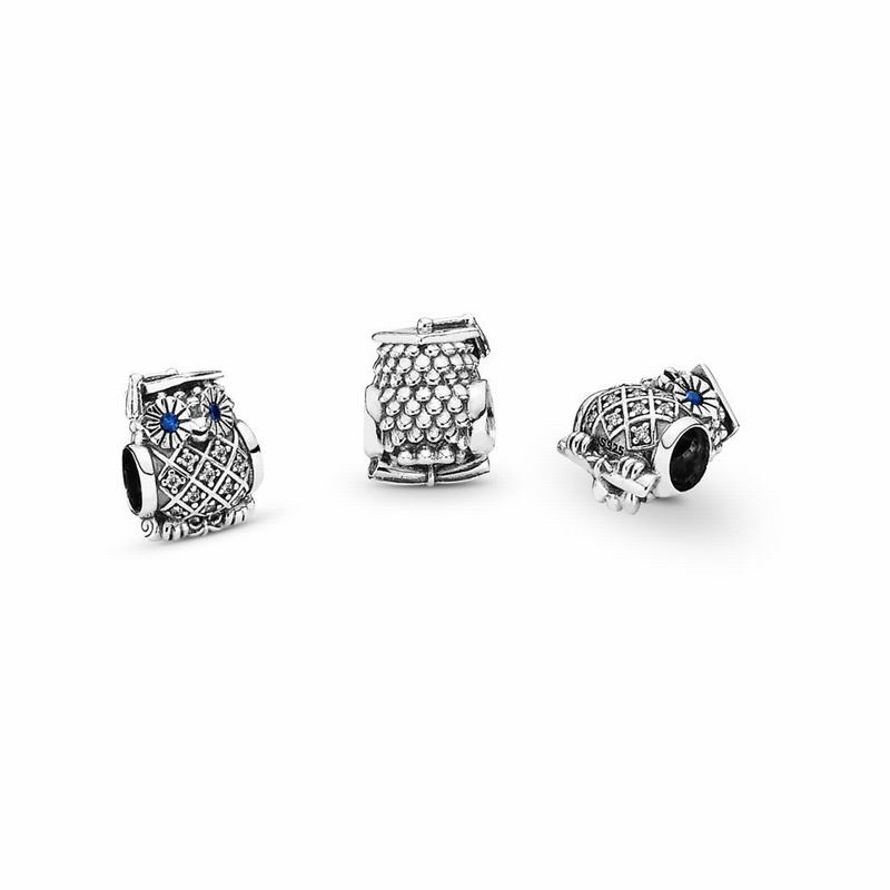 Pandora Graduate Owl Charm - Sterling Silver/Blue/Mixed Stones/Cubic Zirconia - Canada | NL1746WP